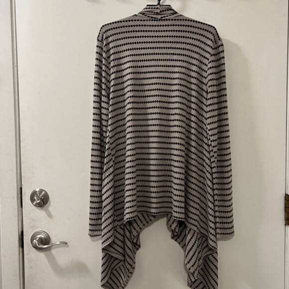 Meraki Brown Striped Open Knit Long Sleeve Cardigan Asymmetrical Hem Size Large - Picture 4 of 8